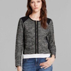 Eileen Fisher Collarless Ponte Tweed Zip Jacket Gray Black Size Large